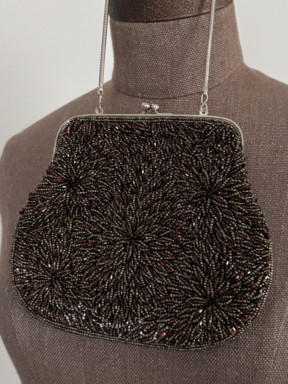 Beaded Evening Clutch Bag - Dark Brown/Black